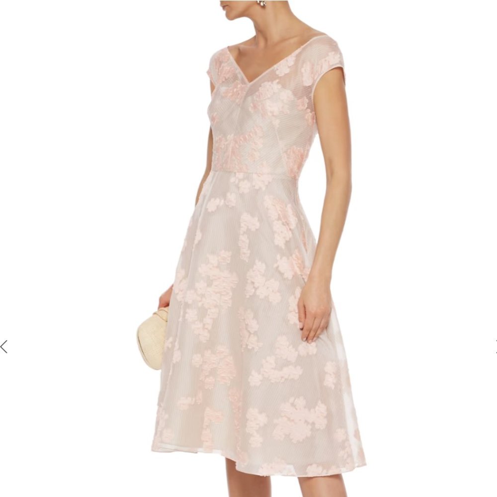 NWT Lela Rose Blush Pink Silk Organza Floral Dress, Sz 4